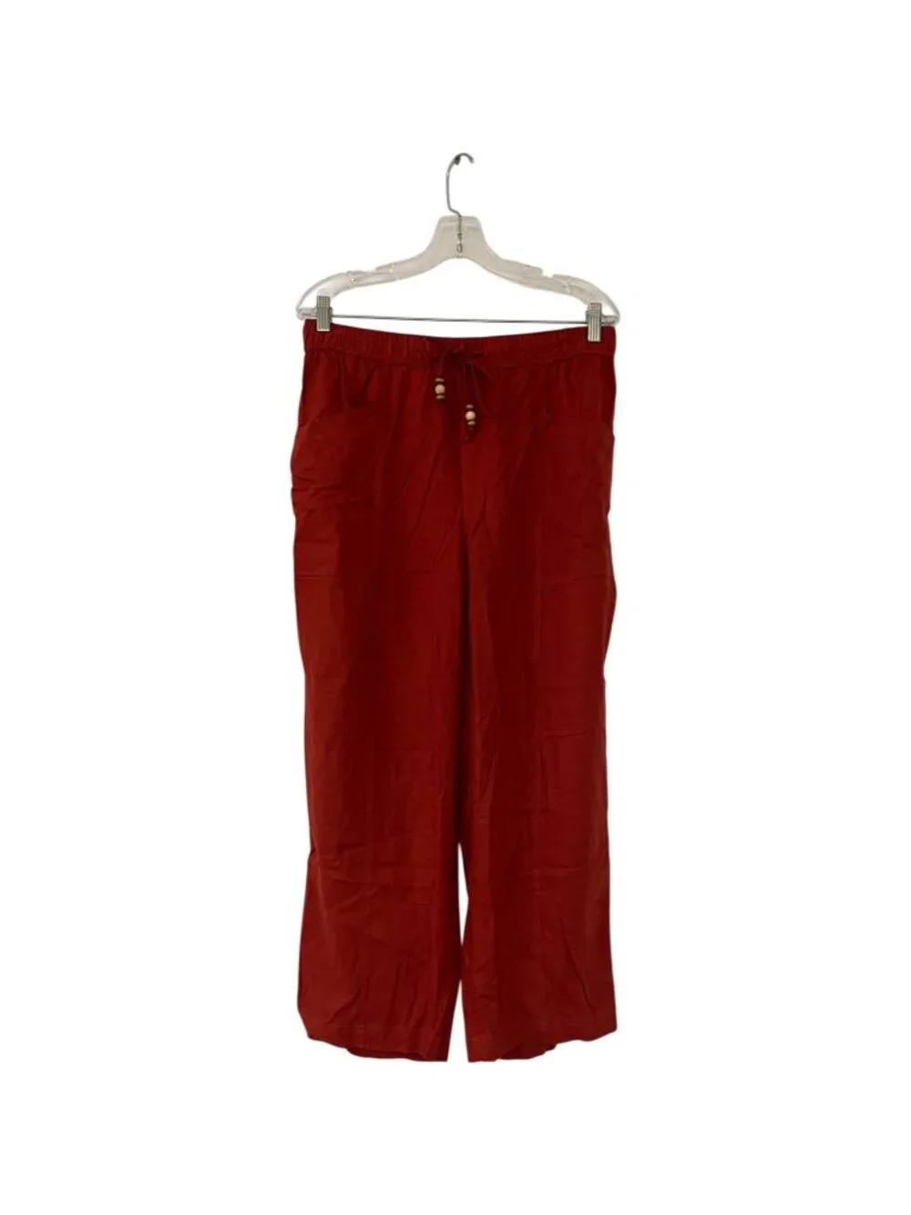 Zara Womens Linen Beaded Drawstring Ankle Pants linen XL Brick Red 8668/383 NWT